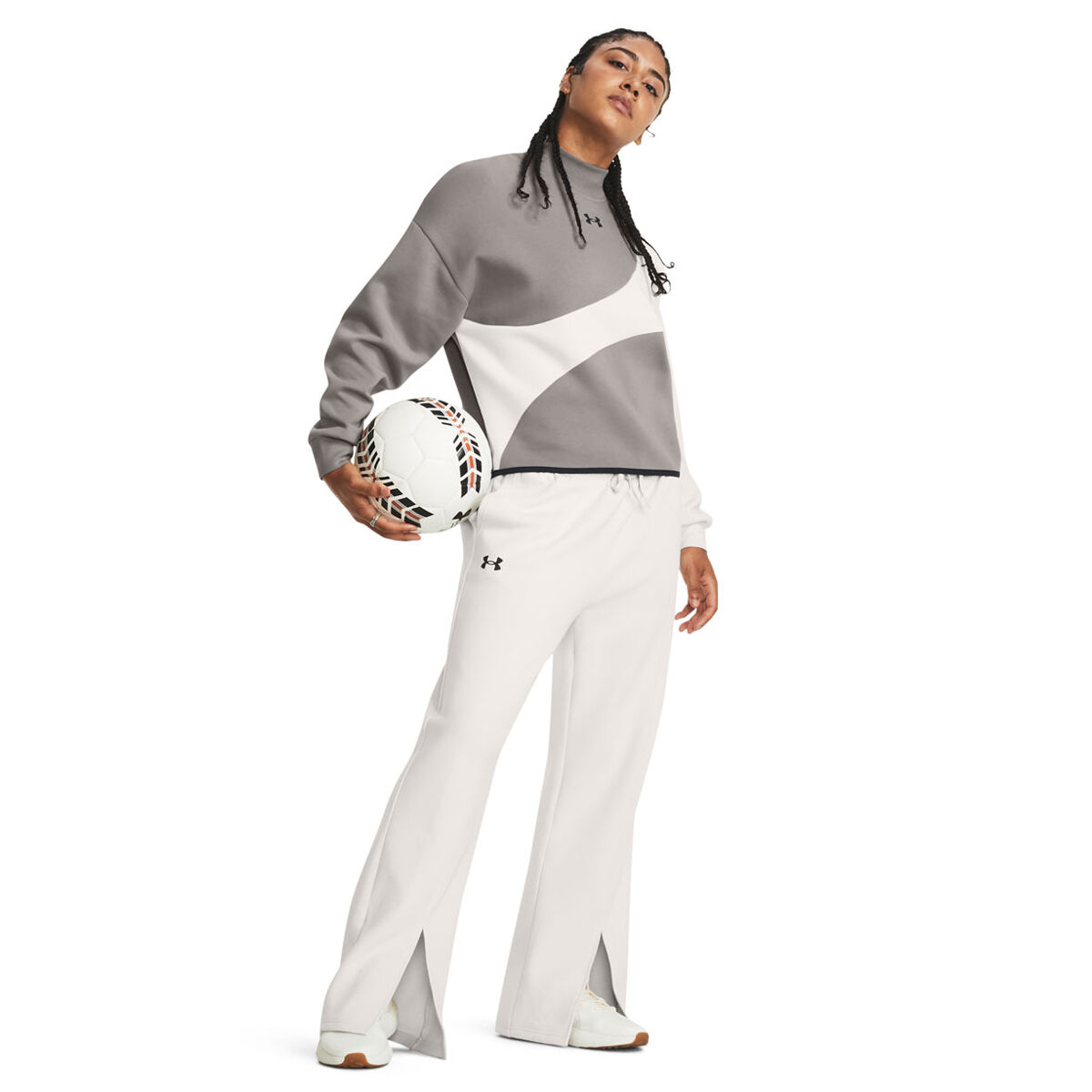 Under Armour Womens Unstoppable Fleece Split Track Pants - White slider