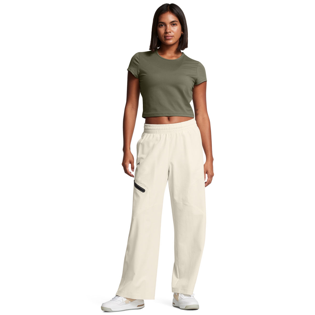 Under Armour Womens Unstoppable Woven Wide Leg Pants - White/Black slider