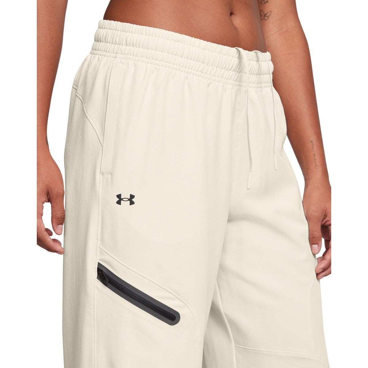 Under Armour Womens Unstoppable Woven Wide Leg Pants - White/Black slider