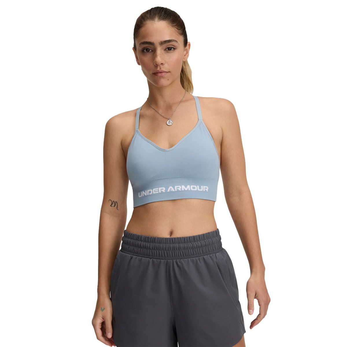 Under Armour Womens Vanish Seamless Low Bra - Blue slider