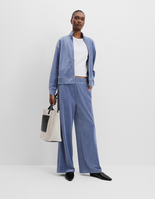 Velour Track Pant - Steel Blue
